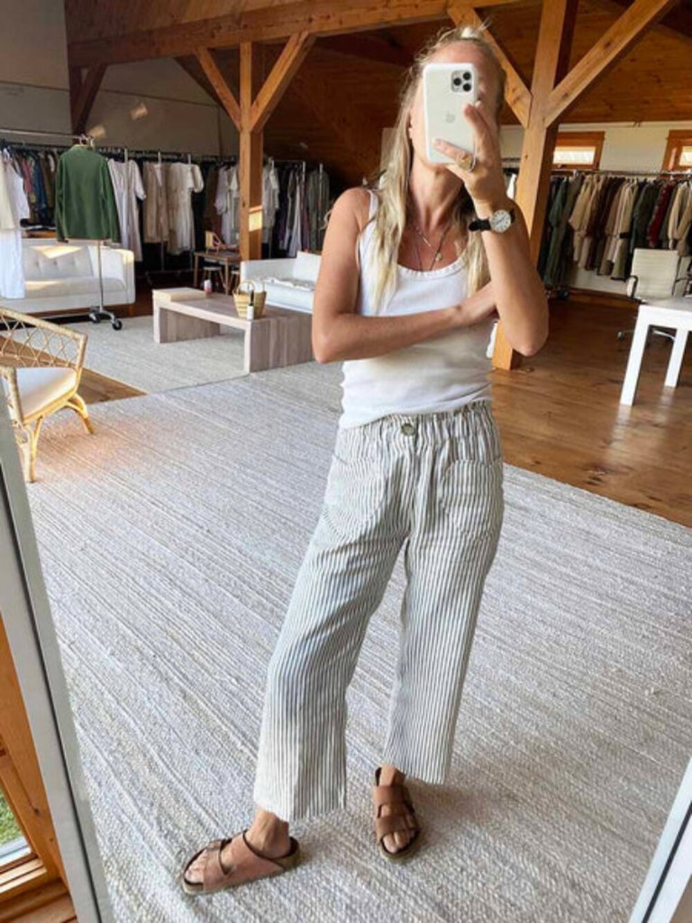 Emerson Fry Babas Pants — White/Gray Stripe, Size L